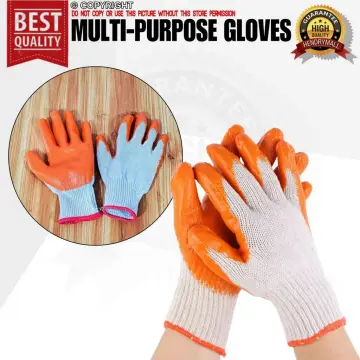 LATEX COATED ORANGE RUBBER SAFETY WORK GLOVES MENS BUILDERS