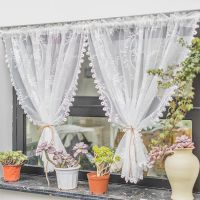 White Lace Sheer Short Curtains for Kitchen Cafe Dinning Vintage Delicate Floral Knitted Valance Tier Drapes2PCS White