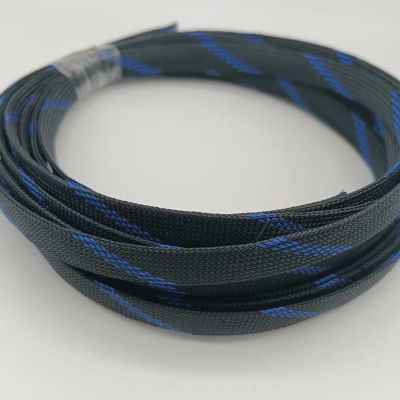 Black Blue 4mm 15mm Tight Braided PET Expandable Sleeving Cable Wire Harness Line Protector Cover Sheath
