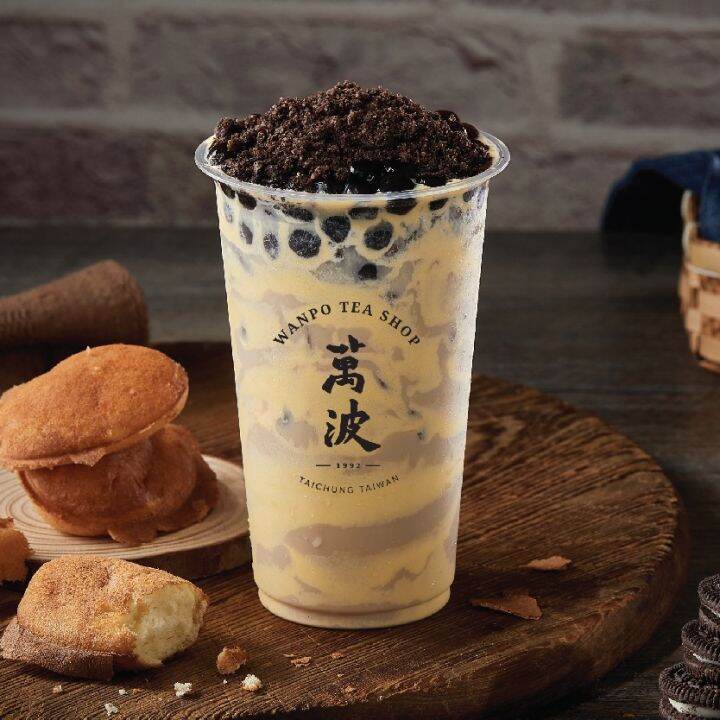 [Wanpo Tea Shop] Custard Boba Milk Tea with Oreo (Medium) [Redeem in