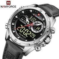 NAVIFORCE นาฬิกาแบรนด์หรูของผู้ชายนาฬิกาหนังแท้กันน้ำหน้าปัดดิจิตอลนาฬิกาข้อมือสร้างสรรค์ของผู้ชาย Reno Masculino