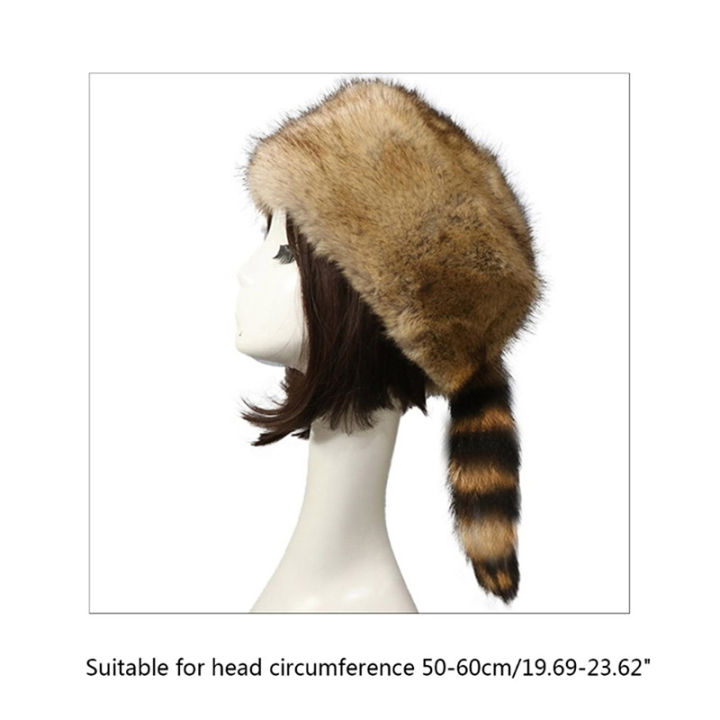 ชุดคอสแซคขนเฟอร์เทียมกันลมสำหรับผู้หญิง-หมวกปิดหูเล่นสกีฤดูหนาวหมวกผู้หญิงขนปุยให้ความอบอุ่น