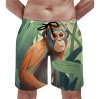 Monkey Board Shorts Vector Flat Animals ภาพประกอบสไตล์กางเกงขาสั้นชายหาดตลกผู้ชายรูปแบบกีฬาออกกำลังกายกางเกงขาสั้นชายหาดแห้งเร็ว XS-5XL