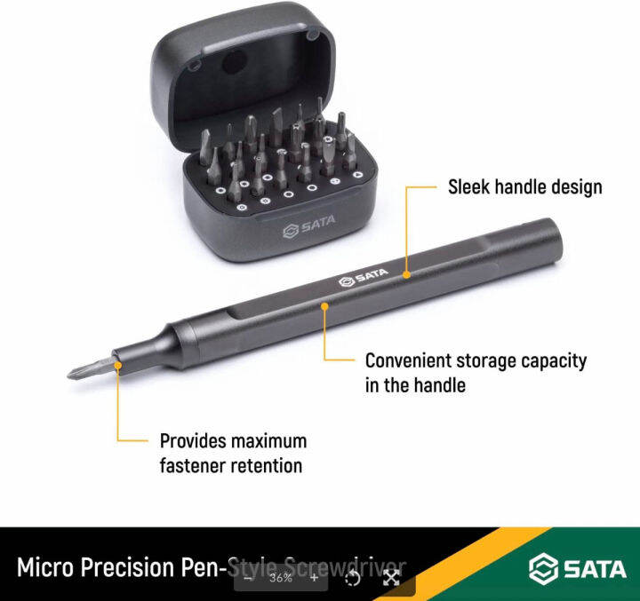 sata-6-piece-stubby-ratcheting-screwdriver-set-with-three-ratcheting-settings-and-a-green-and-yellow-storage-handle-st09348-25pc-micro-precision-pen-screwdriver-kit