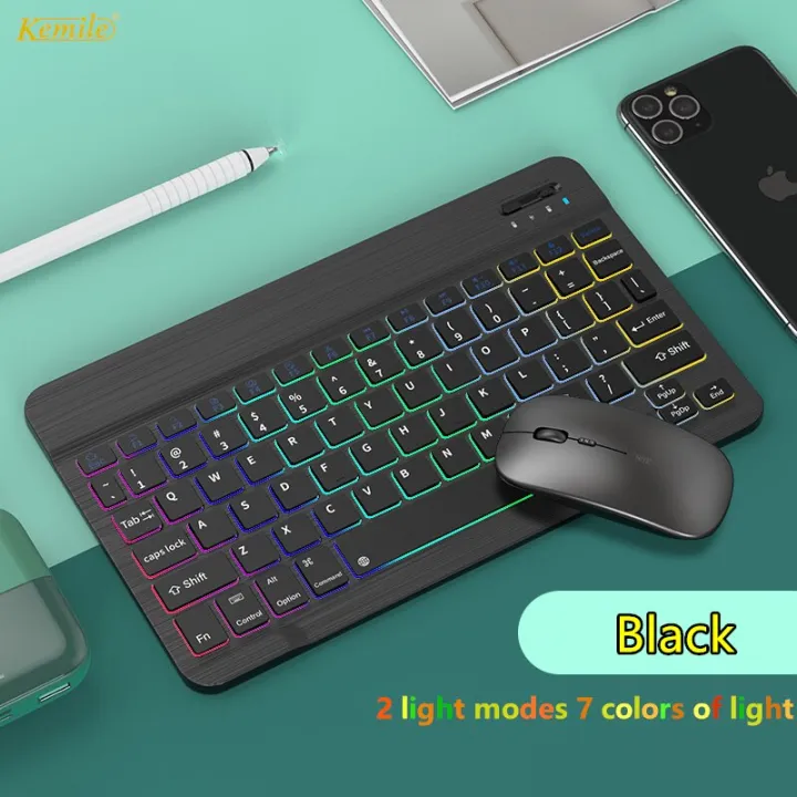 Rainbow Backlit Keyboard For Tablet Android Ios Windows Wireless Mouse