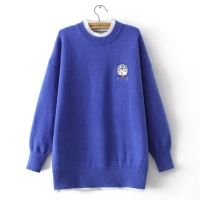 【มีไซส์ใหญ่】Plus Size 2XL-4XL Womens Drop Shoulder Thick Cute Embroidery Sweaters Long Sleeved Casual Vintage Slim Female Pullovers