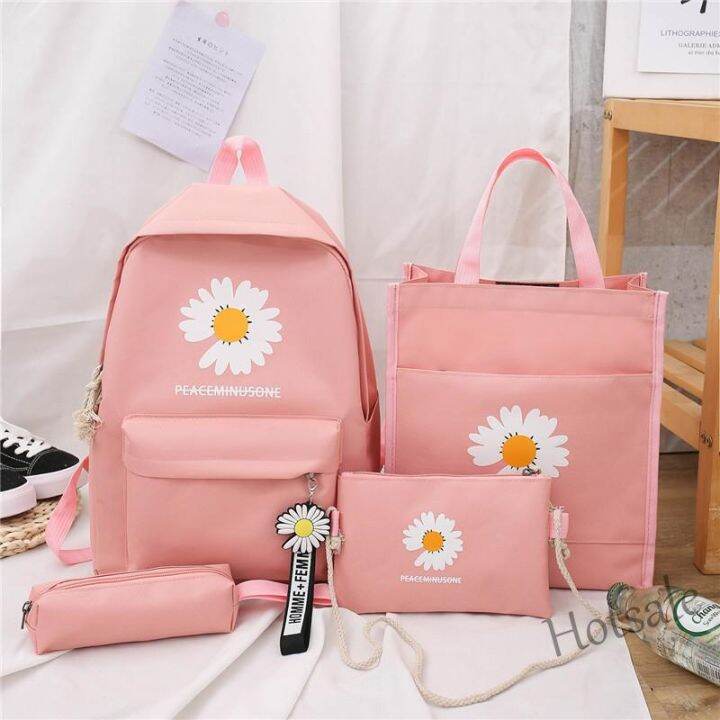 hot-sale-c16-4-in-1-backpack-set-daisy-canvas-school-student-galas-sekolah-bag-women-handbag-sling-bag-crossbody-tote-beg-pen-case-travel-shoulder-wanita-bahu-tangan-beg-korean-fashion-bag