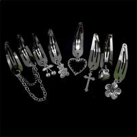 Silver Cherry Fashion Chain Flower Womens Headdress Cross Love New One Word Clip Edge Clip Hairpins