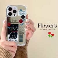 เคสโทรศัพท์กระจกแมวลายดอกไม้น่ารักสำหรับ IPhone 14 13 12 11 Pro Max XS MAX ฝาหลังนิ่ม