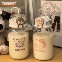 JINXUANE Cinnamoroll ขวดน้ำพร้อมหลอด อะนิเมะ คุโรมิ ขวดน้ำการ์ตูนอะนิเมะ กิจกรรมกลางแจ้งกลางแจ้ง ถ้วยพร้อมหลอด แก้วน้ำดื่มแก้ว เด็กนักเรียนชายหญิง