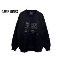 DAVIE JONES เสื้อสเวตเตอร์ โอเวอร์ไซส์ พิมพ์ลาย สีดำ Graphic Print Sweater in black SW0015BK 16BK