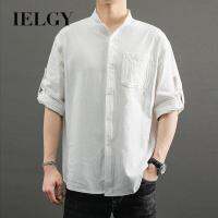 IELGY เสื้อผู้ชายผ้าลินินหลวม,เสื้อขนาดใหญ่ลำลองแขนสามส่วน