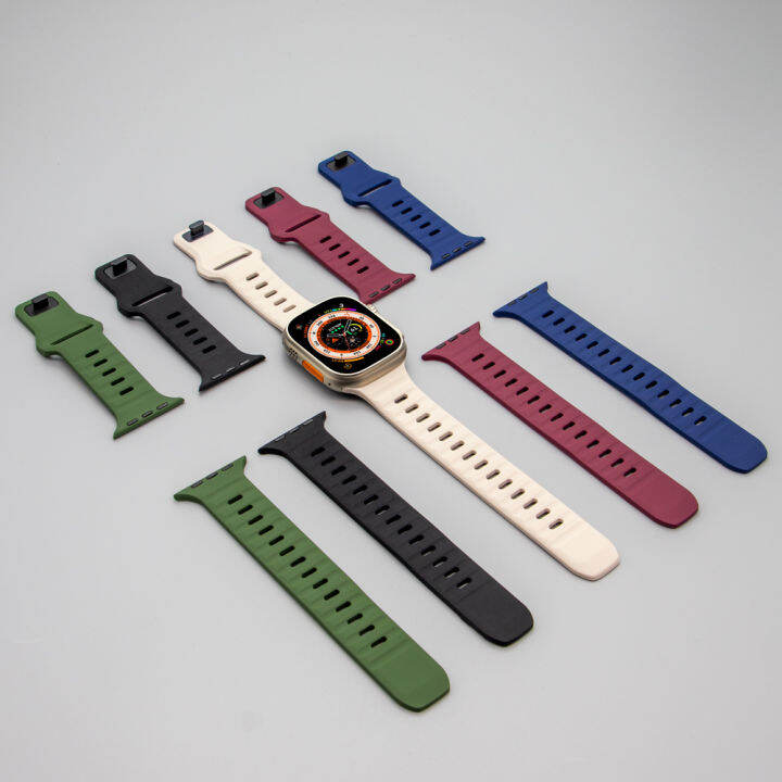 สายซิลิโคนสำหรับเล่นกีฬาบนฐาน-เคสสำหรับ-apple-watch-ขนาด49มม-41มม-40มม-44มม-45มม-ซีรี่ย์8-7-3-5-6-4-casing-pc-tali-jam-tangan-karet