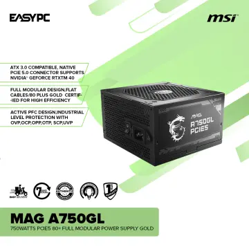 Msi MAG A750GL PCIE5 750W 80+ GOLD Power Supply ATX 100-240 VAC Active PFC
