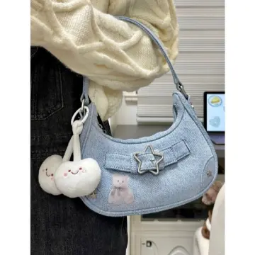 Denim Canvas Tote Bag For Women, Korean Style Shoulder Bag, Y2k