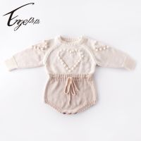 Engepatan Baju Lengan Panjang Rajut Cinta Butangan Musim กึ่ง Musim Gugur Balita Bayi Perempuan Baju Monyet Rajut Jumpsuit Bayi Perembuan Baru Lahir