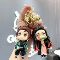 10CM Figurine Demon Slayer Keychains Anime Doll Tanjiro Nezuko Pendent Car Key Chain Accessories Toy Gift for Men Women Friends