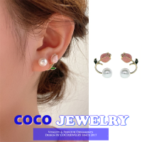 COCOJEWELRY สีชมพูดอกทิวลิปต่างหูมุก2022ฤดูร้อนใหม่ระดับไฮเอนด์ต่างหูมุกหญิงหูเครื่องประดับ