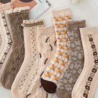 202135pairs Retro Jacquard Socks Woman Korean Sweet Kawaii Tube Socks Japanese Harajuku Ins Creative Female Sokken Long Socks Women