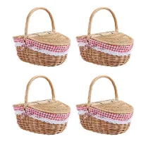 4X Country Style Wicker Picnic Basket Hamper with Lid and Handle &amp; Liners for Picnics, Parties and BBQs