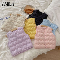 AMILA เสื้อกั๊กหนาสไตล์ใหม่สำหรับเด็ก,เสื้อชูชีพแบบรูดซิปลงสำหรับเด็กเล็กและทารกภายในและภายนอกเพื่อสวมใส่