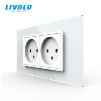 LIVOLO Prise Double Power Socket Israel 16A Outlet outlets,Tempered WhiteBlack Glass Panel, AC 100~250V,Siamesed Design,No Logo