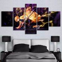 5ชิ้น Demon Slayer ธีม Wall Art Decor,ผ้าใบ HD พิมพ์สำหรับตกแต่งบ้าน,เหมาะสำหรับแฟนอะนิเมะ,ตกแต่งห้องนั่งเล่น