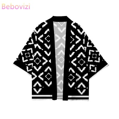 △♧ Fashion Geometric Print Loose Shirt Japanese Cardigan Women Men Harajuku Kimono Beach Yukata Clothing Plus Size
