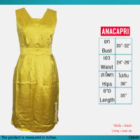 USED Ana Capri - Glossy Yellow Silk Dress | เดรสยาวสีเหลือง เดรสทรงเอ แขนกุด คอวี ผ้าไหม สีพื้น ทำงาน แท้ มือสอง