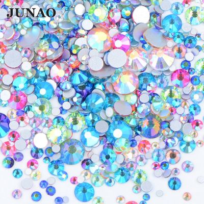 JUNAO 1400pcs Mix Size Mix AB Color Glass Rhinestone Kit Flatback Crystal Diamond Gems Non Hot Fix Strass Nail Art Decoration