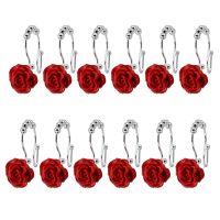 12Pcs Shower Curtain Hooks Double Sliding Rings Made Of Stainless Steel, Ring with Rose Resin, Bathroom Shower Rods