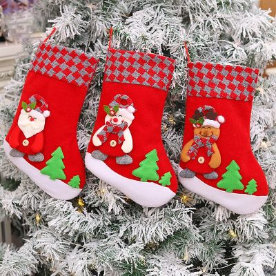 Merry Christmas Socks Decor Christmas Tree Ornaments Sack Xmas Gift Candy Bag Cute Santa Snowman Elk Dolls Stocking Pendant Noel