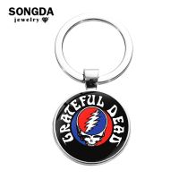 【CW】ↂ  SONGDA Grateful Dead Chain Punk Logo Print Glass Pendant Classic Color Alloy Keychain