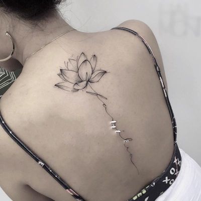 【YF】 Waterproof Temporary Tattoo Sticker Hand Drawn Black and White Lotus Design Body Art Fake Flash Back Female Male
