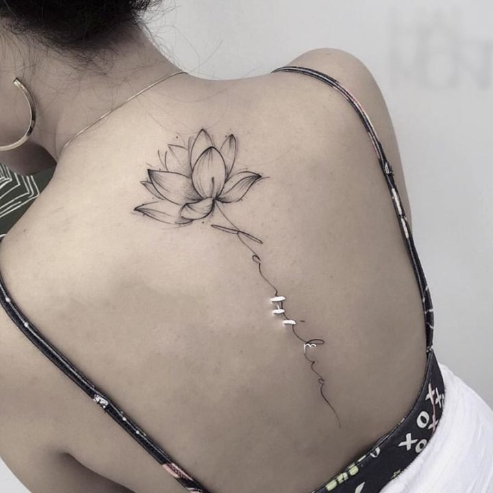 yf-waterproof-temporary-tattoo-sticker-hand-drawn-black-and-white-lotus-design-body-art-fake-flash-back-female-male