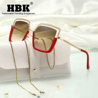 【CW】HBK หรูหราคุณภาพสูงผู้หญิง Sunglasse Alloy Chain Case แว่นตากันแดดออกแบบแบรนด์หญิง Shades สุภาพสตรีแฟชั่นแว่นตา UV400