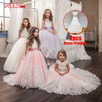 ZZOOI PLBBFZ Girls Christmas Dress White Pink Bridesmaid Kids Clothe Children Long Princess Party Wedding Evening Vestidos 10 12 Years