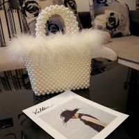 【YD】 Faux Fur Evening Hand Woven Panelled Beaded Tote Purses And Handbags Female Shoulder Dinner New