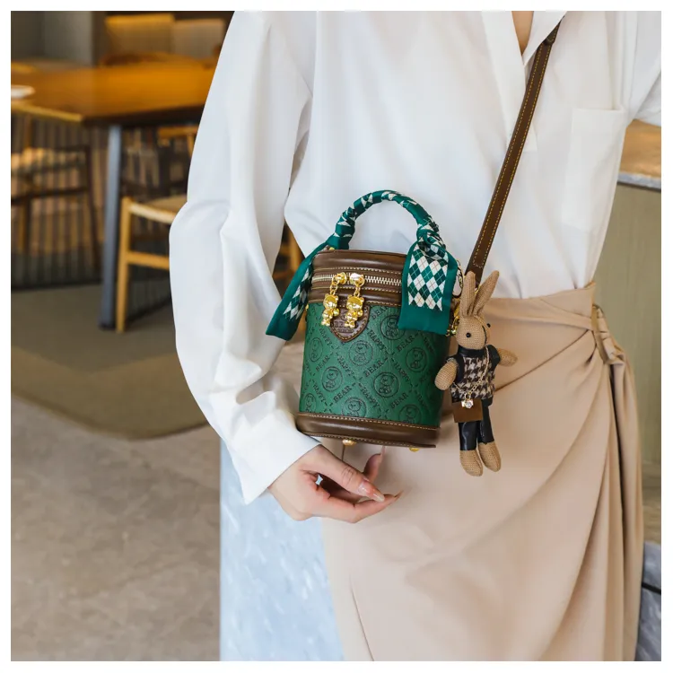 Light luxury senior cylinder bag, fashion bear print, one shoulder  crossbody bag - AliExpress