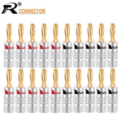 【CW】♠  20pcs/10pairs PLUGS Gold-plated 4MM Banana with Screw Lock Audio Jack Plugs Black Red