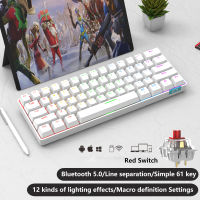 Ajazz STK61 Mechanical Keyboard Wireless Bluetooth Concise 61-Keys Dual-Mode Rainbow Backlit Portable Game Keyboard for Desktop