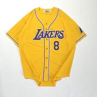 เสื้อผ้ารักบี้ล่าสุด American baseball uniform cardigan yellow lakers hip-hop hiphop 8 shirt jacket for men and women popular logo coat