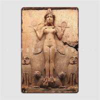 บาบิโลนราชินีแห่งราตรีเทพธิดา Ishtar Babylonian เทพธิดาแห่งเพศและความรัก Burney Relief แผ่นป้ายโลหะแผ่น0707โรงรถ