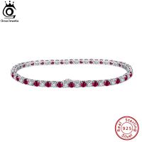 ORSA JEWELS กำไลข้อมือเทนนิสสีทับทิมใส925เงินสเตอร์ลิง3.0เพทายลูกบาศก์มิลลิเมตรสร้อยข้อมือโซ่สำหรับผู้หญิงแฟชั่น SB138เครื่องประดับ