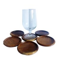 ที่รองแก้ว จานรองแก้ว ไม้สัก 6 ชิ้น แบบกลม ไม้สัก ไม่ขึ้นรา แข็งแรง ตก ไม่แตก Wood Coaster Teak set of 6  pcs