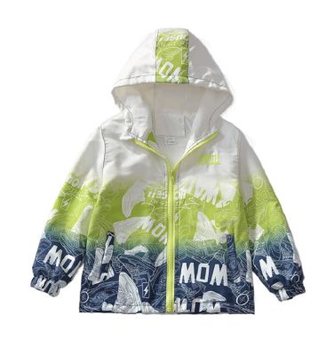 Spring Summer Waterproof Hooded Boys Contrast Alphabet Lined Zip Jackets School Kids Outfit Top Coats Child Outerwear 3-14 Years
