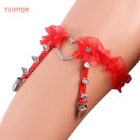 RUANGE ตัวล็อคสายรัดลอลิต้าแบบหวานแหววสำหรับผู้หญิงประดับหมุดโลหะรูปหัวใจสายรัดขาหนังแบบพังก์