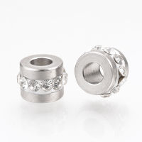 5pc 201 Stainless Steel Rhinestone Beads Column Stainless Steel Color 7x5mm Hole: 3mm