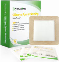 kastormed Silicone Adhesive Foam Dressing with Gentle Border 4x4 10 Pack, High Absorbency Foam Wound Bandage for Bed Sore, Leg Ulcer, Diabetic Ulcer 4 x 4 - 10 Pack