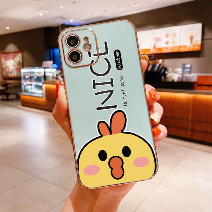 ggk-for-tecno-spark-10-spark-10c-ฟรีสายคล้องเคสลายการ์ตูนไก่ขอบสี่เหลี่ยมเคสโทรศัพท์ชุบหรูหราเคสโทรศัพท์นิ่ม